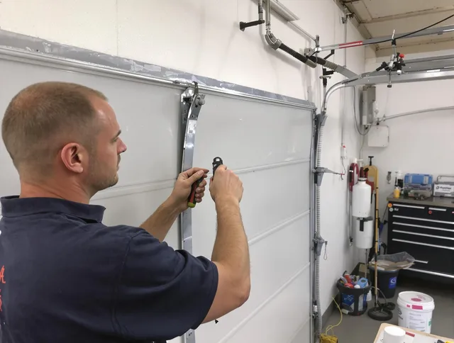 Before and after garage door dent repair by Cleveland Garage Door Repair in Cleveland