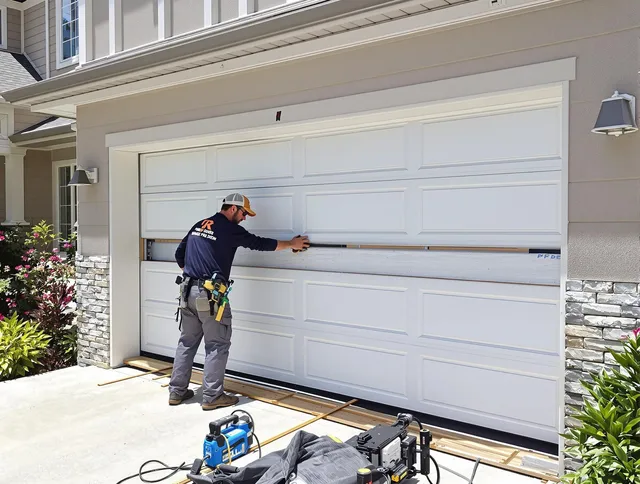 Cleveland Garage Door Repair team performing complete garage door replacement at Cleveland residence