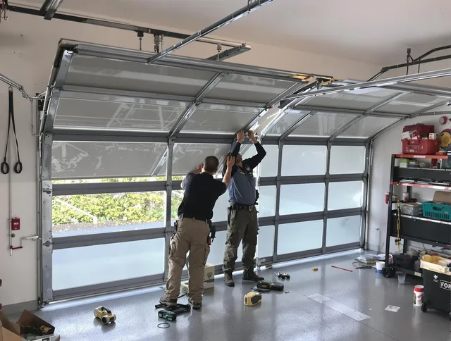 Cleveland Garage Door Repair expert performing precise panel replacement on Cleveland garage door
